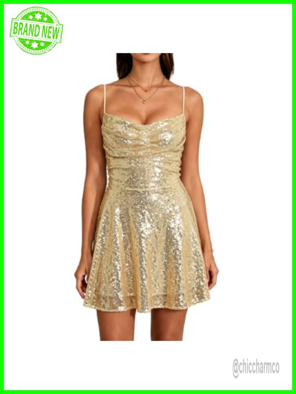 Sparkly Sequin Mini Dress Spaghetti Strap Shiny Slip Dress Party